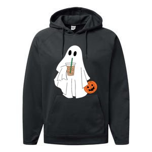 Cute Little Ghost Drinking Coffee Halloween Spooky Season Performance Fleece Hoodie