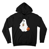 Cute Little Ghost Drinking Coffee Halloween Spooky Season Hoodie