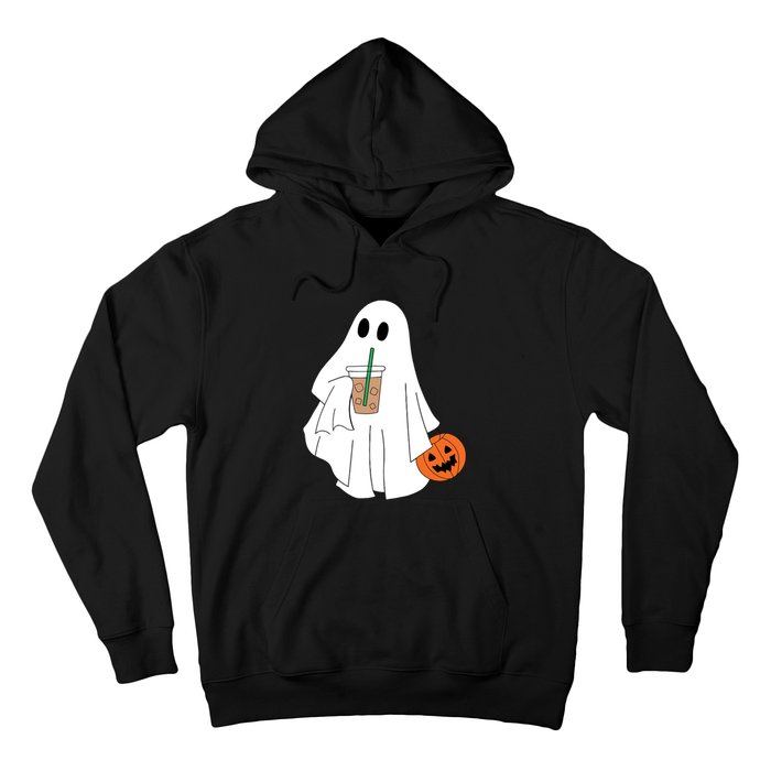 Cute Little Ghost Drinking Coffee Halloween Spooky Season Hoodie