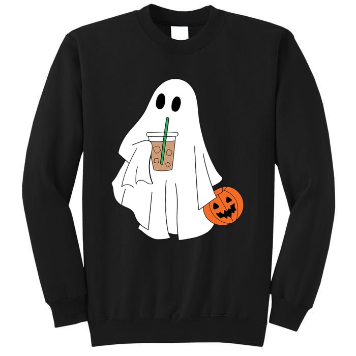 Cute Little Ghost Drinking Coffee Halloween Spooky Season Sweatshirt