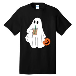 Cute Little Ghost Drinking Coffee Halloween Spooky Season Tall T-Shirt