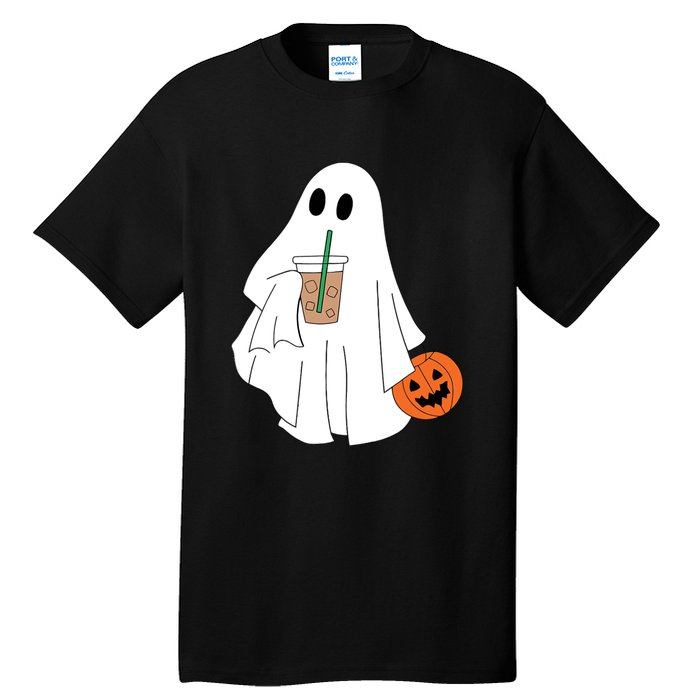 Cute Little Ghost Drinking Coffee Halloween Spooky Season Tall T-Shirt