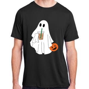 Cute Little Ghost Drinking Coffee Halloween Spooky Season Adult ChromaSoft Performance T-Shirt