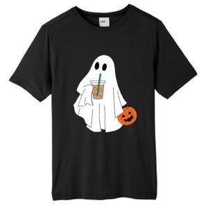 Cute Little Ghost Drinking Coffee Halloween Spooky Season Tall Fusion ChromaSoft Performance T-Shirt