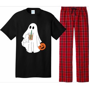 Cute Little Ghost Drinking Coffee Halloween Spooky Season Pajama Set