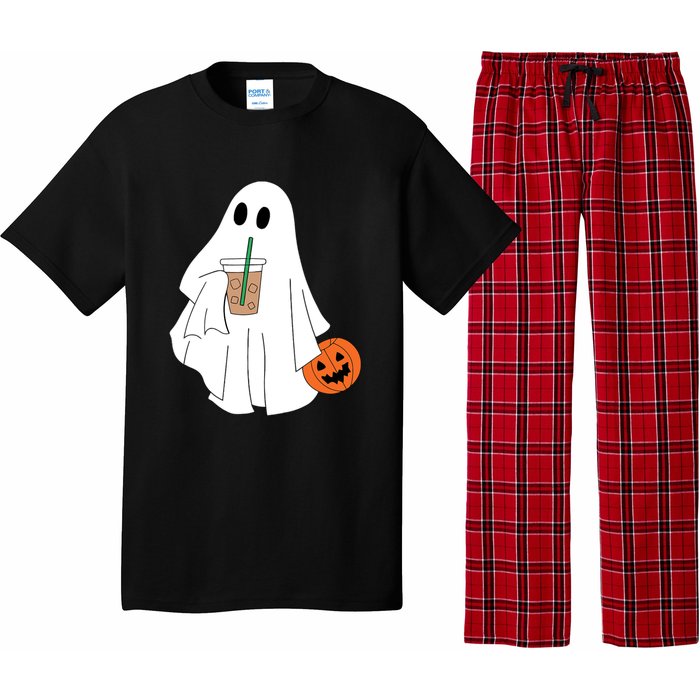 Cute Little Ghost Drinking Coffee Halloween Spooky Season Pajama Set