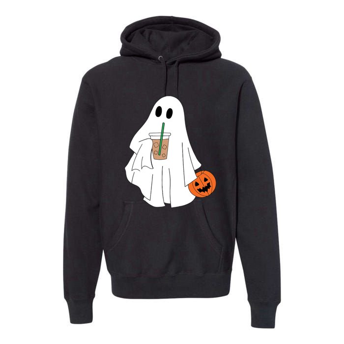 Cute Little Ghost Drinking Coffee Halloween Spooky Season Premium Hoodie