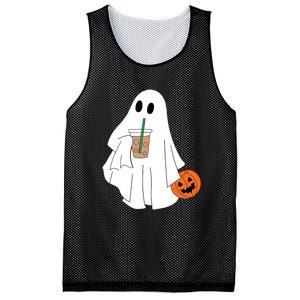 Cute Little Ghost Drinking Coffee Halloween Spooky Season Mesh Reversible Basketball Jersey Tank