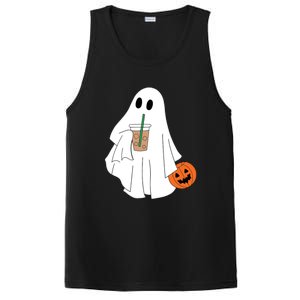 Cute Little Ghost Drinking Coffee Halloween Spooky Season PosiCharge Competitor Tank