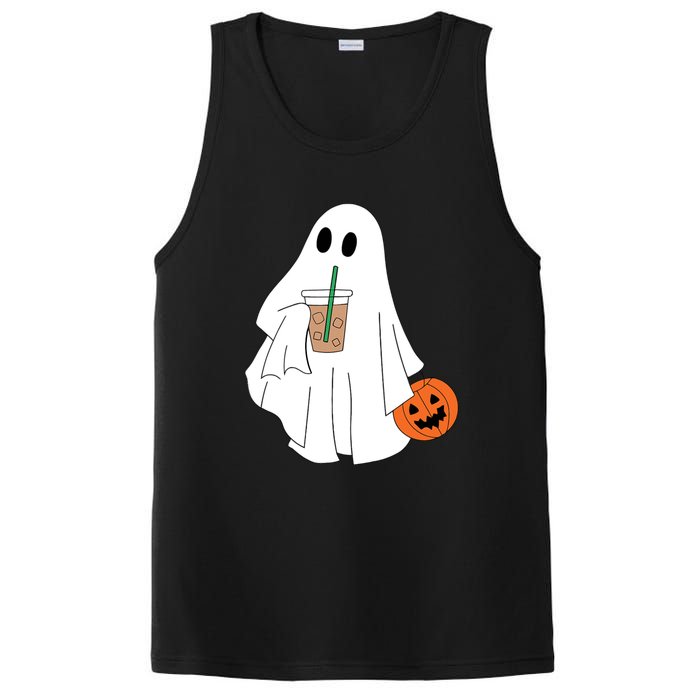 Cute Little Ghost Drinking Coffee Halloween Spooky Season PosiCharge Competitor Tank