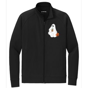 Cute Little Ghost Drinking Coffee Halloween Spooky Season Stretch Full-Zip Cadet Jacket