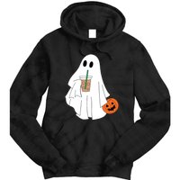 Cute Little Ghost Drinking Coffee Halloween Spooky Season Tie Dye Hoodie