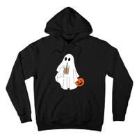 Cute Little Ghost Drinking Coffee Halloween Spooky Season Tall Hoodie