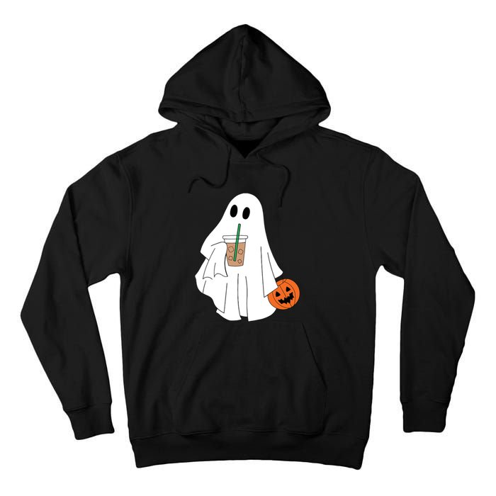 Cute Little Ghost Drinking Coffee Halloween Spooky Season Tall Hoodie