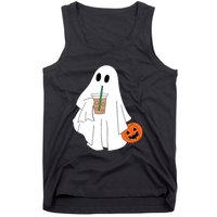 Cute Little Ghost Drinking Coffee Halloween Spooky Season Tank Top