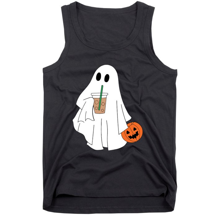 Cute Little Ghost Drinking Coffee Halloween Spooky Season Tank Top