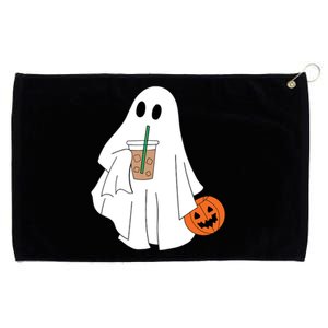 Cute Little Ghost Drinking Coffee Halloween Spooky Season Grommeted Golf Towel