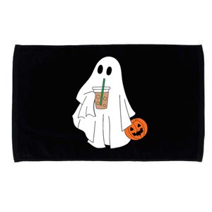 Cute Little Ghost Drinking Coffee Halloween Spooky Season Microfiber Hand Towel