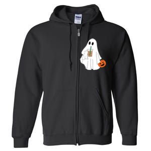 Cute Little Ghost Drinking Coffee Halloween Spooky Season Full Zip Hoodie