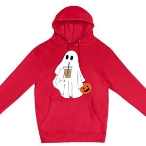 Cute Little Ghost Drinking Coffee Halloween Spooky Season Premium Pullover Hoodie