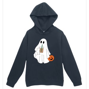 Cute Little Ghost Drinking Coffee Halloween Spooky Season Urban Pullover Hoodie