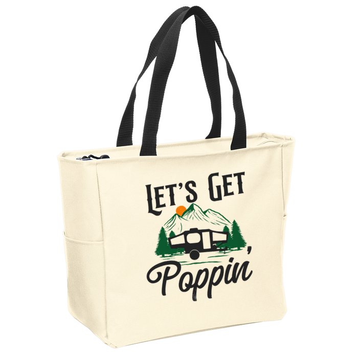 Camping Let'S Get Poppin' Pop Up Camper Zip Tote Bag