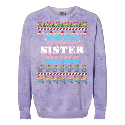 Christmas Lgbt Gift Free Sister Hugs Pride Ugly Xmas Great Gift Colorblast Crewneck Sweatshirt