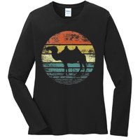 Camel Lover Gifts Retro Vintage Zoo Animal Silhouette Ladies Long Sleeve Shirt