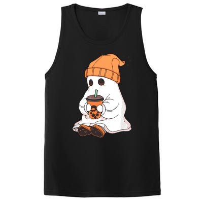 Cute Little Ghost Drinking Coffee Halloween Spooky Season PosiCharge Competitor Tank