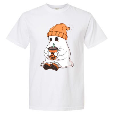 Cute Little Ghost Drinking Coffee Halloween Spooky Season Garment-Dyed Heavyweight T-Shirt