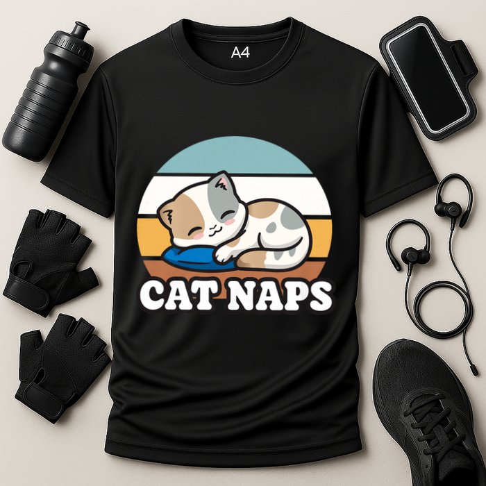 Cat Lovers Gift Nap Lover Sleepy Cute Kawaii Cat Naps Cooling Performance Crew T-Shirt