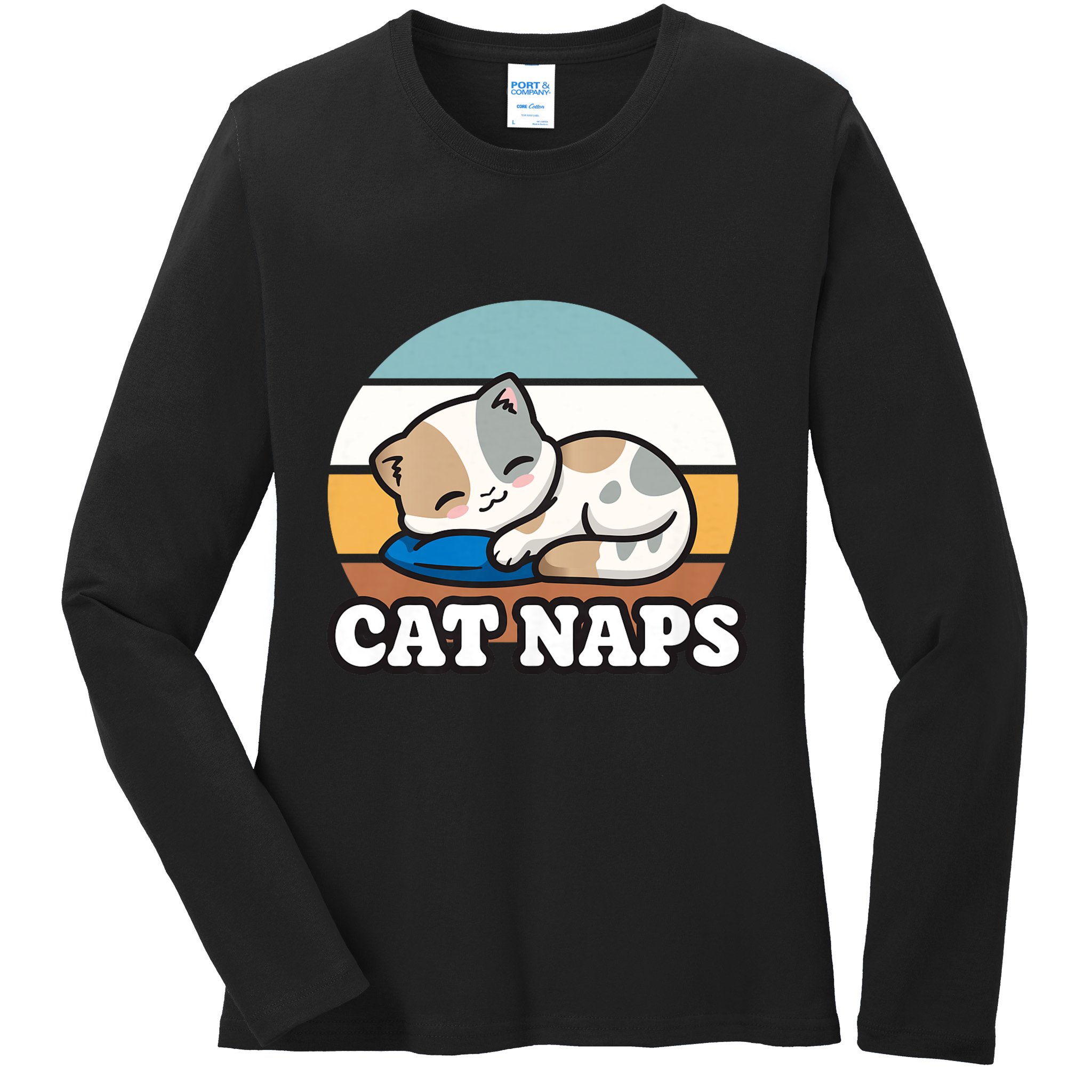 Cat Lovers Gift Nap Lover Sleepy Cute Kawaii Cat Naps Ladies Long Sleeve Shirt