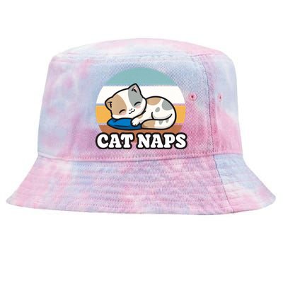 Cat Lovers Gift Nap Lover Sleepy Cute Kawaii Cat Naps Tie-Dyed Bucket Hat