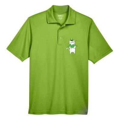 Cat Leprechaun Gift Cat Lover Shamrock Gift St Patrick's Day Gift Men's Origin Performance Pique Polo