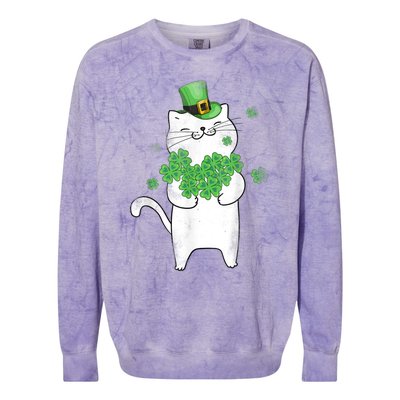 Cat Leprechaun Gift Cat Lover Shamrock Gift St Patrick's Day Gift Colorblast Crewneck Sweatshirt