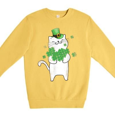 Cat Leprechaun Gift Cat Lover Shamrock Gift St Patrick's Day Gift Premium Crewneck Sweatshirt