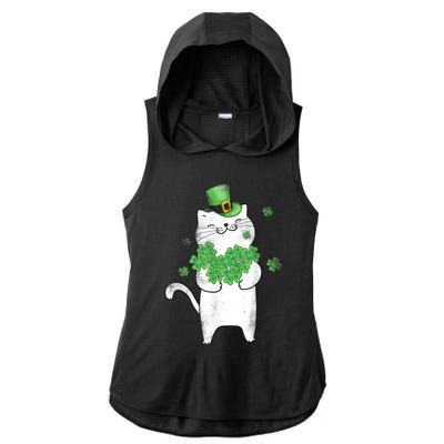 Cat Leprechaun Gift Cat Lover Shamrock Gift St Patrick's Day Gift Ladies PosiCharge Tri-Blend Wicking Draft Hoodie Tank