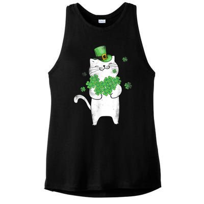 Cat Leprechaun Gift Cat Lover Shamrock Gift St Patrick's Day Gift Ladies PosiCharge Tri-Blend Wicking Tank