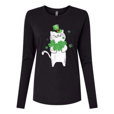 Cat Leprechaun Gift Cat Lover Shamrock Gift St Patrick's Day Gift Womens Cotton Relaxed Long Sleeve T-Shirt