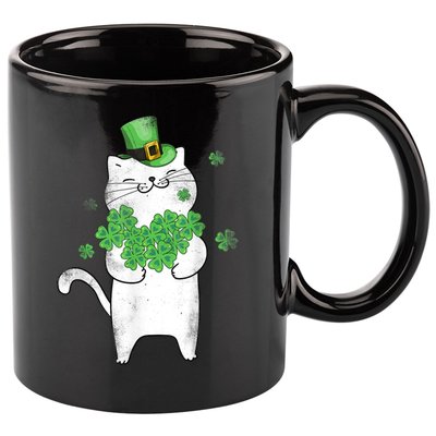 Cat Leprechaun Gift Cat Lover Shamrock Gift St Patrick's Day Gift 11oz C Handle Ceramic Mug