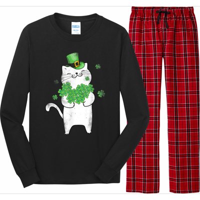 Cat Leprechaun Gift Cat Lover Shamrock Gift St Patrick's Day Gift Long Sleeve Pajama Set