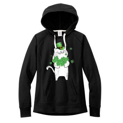 Cat Leprechaun Gift Cat Lover Shamrock Gift St Patrick's Day Gift Women's Fleece Hoodie