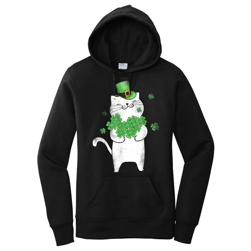 Cat Leprechaun Gift Cat Lover Shamrock Gift St Patrick's Day Gift Women's Pullover Hoodie