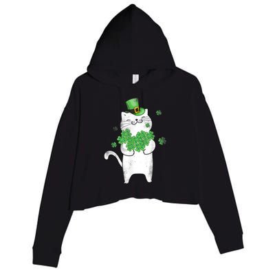 Cat Leprechaun Gift Cat Lover Shamrock Gift St Patrick's Day Gift Crop Fleece Hoodie