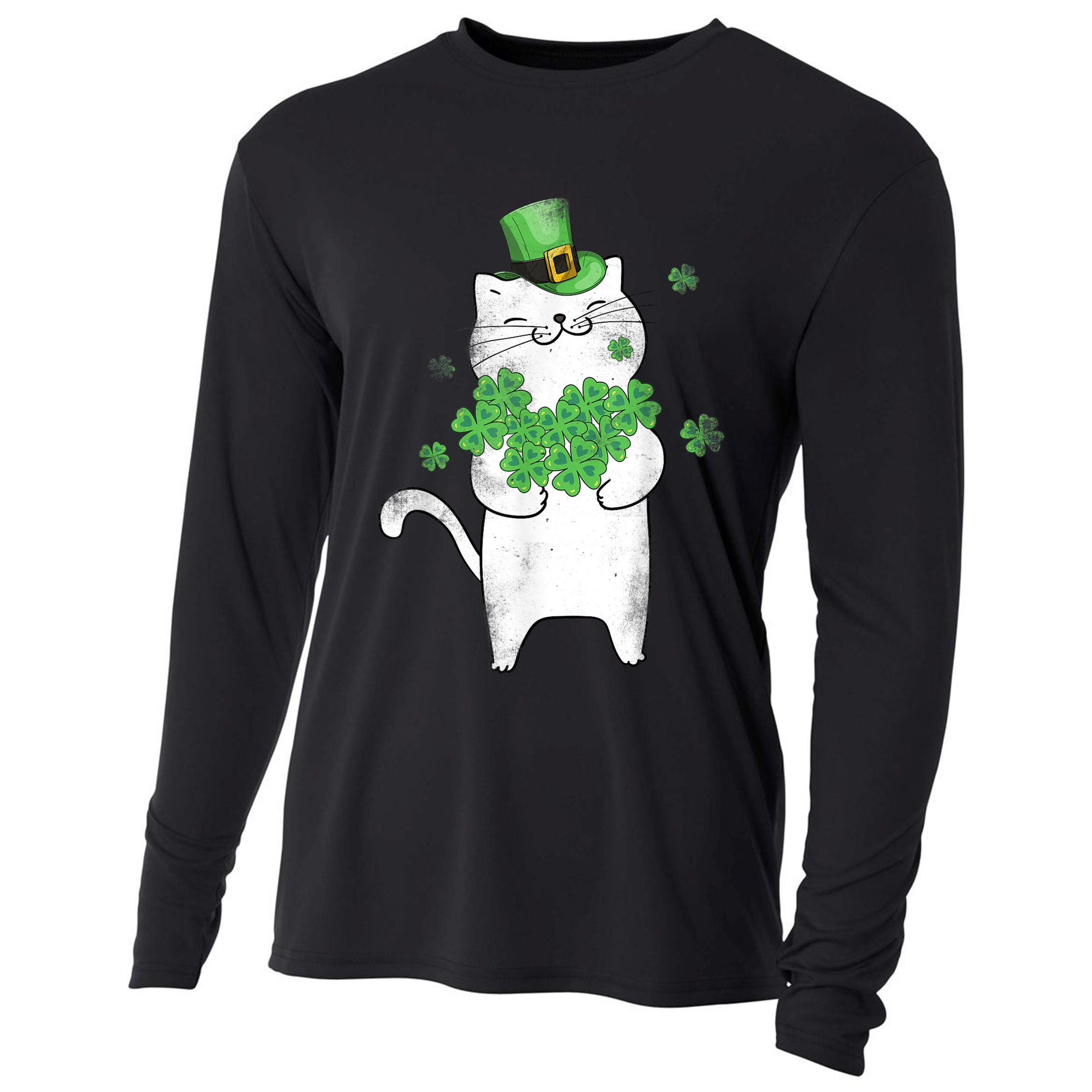 Cat Leprechaun Gift Cat Lover Shamrock Gift St Patrick's Day Gift Cooling Performance Long Sleeve Crew