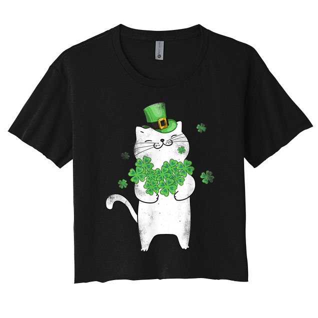 Cat Leprechaun Gift Cat Lover Shamrock Gift St Patrick's Day Gift Crop Top