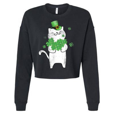 Cat Leprechaun Gift Cat Lover Shamrock Gift St Patrick's Day Gift Cropped Pullover Crew