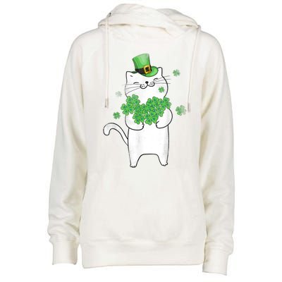 Cat Leprechaun Gift Cat Lover Shamrock Gift St Patrick's Day Gift Womens Funnel Neck Pullover Hood