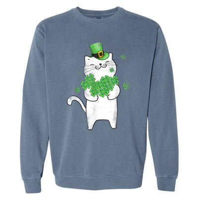 Cat Leprechaun Gift Cat Lover Shamrock Gift St Patrick's Day Gift Garment-Dyed Sweatshirt