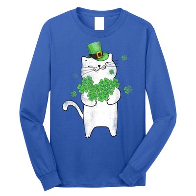 Cat Leprechaun Gift Cat Lover Shamrock Gift St Patrick's Day Gift Long Sleeve Shirt